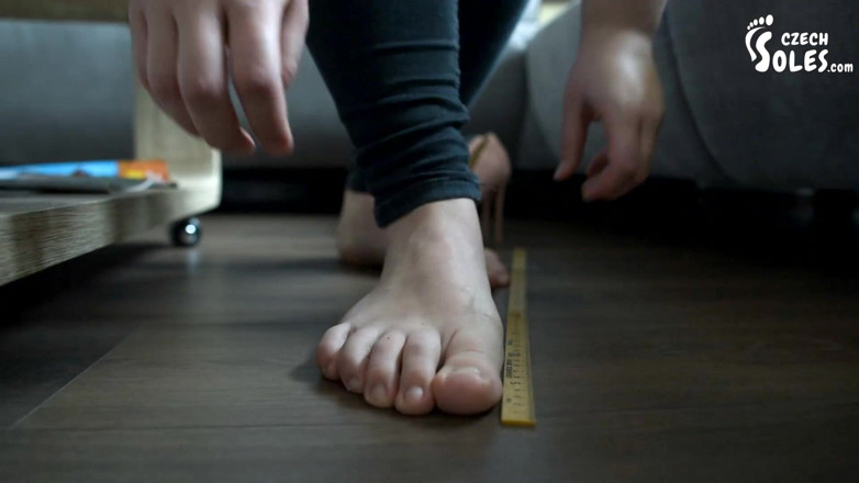 Czech Soles - foot fetish content: Maty's Big Feet Measuring and Soles Posing