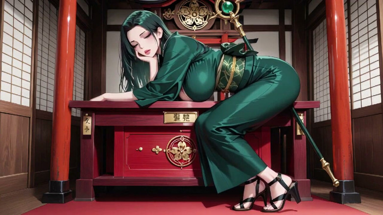 Tay Swift X: Deep Green Kimono! Private Shrine Stroll, High Slit Accidents!