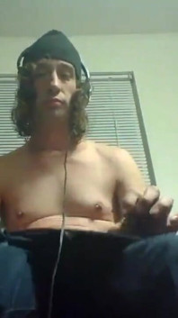 Headphones & Beanie on; Barechested and Stroking Lazily to Porn