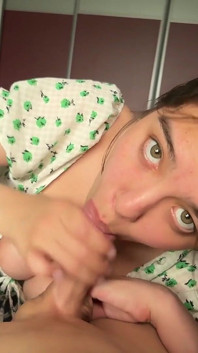 Cutie with Perfect Boobies Sucking a Cock POV