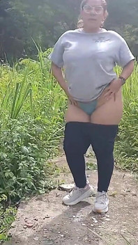 Big Boob Latina Girl Flashes Her Tits and Ass Outdoors