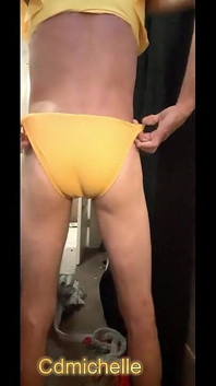 Cdmichelle Wearing Sexy Tan and Yellow Swimsuit