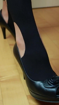 Under the Desk Shoeplay - Black Toes & Colorful Tights