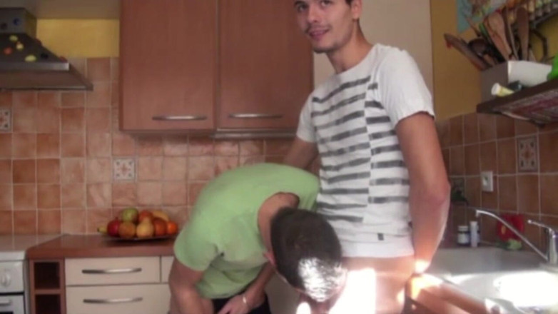 YOUNG FRENCH DUDES FUCKERS: Max used by Brian in the kitchen