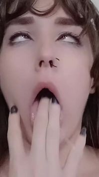 Bratty Goth Making Ahegao Face and Fingering Mouth