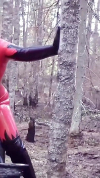 Femdom Humiliation Outdoor: Latex Mistress and Rubber Submissive