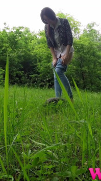 Shy Brunette Pee Outdoor and Rubs Her Wet Pussy and Pee on a Rock