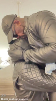 Interracial Leather Muscle Tit & Cock Play