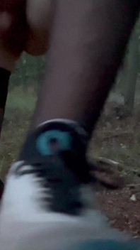 Teen boy shows body in pantyhose in the forest, night masturbate