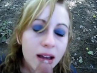 Femdom Sex: Blonde amateur slut gives horny blowjob outdoor with facial