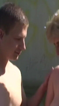 A cock-hungry mature nympho gets fucked by a young man outdoors