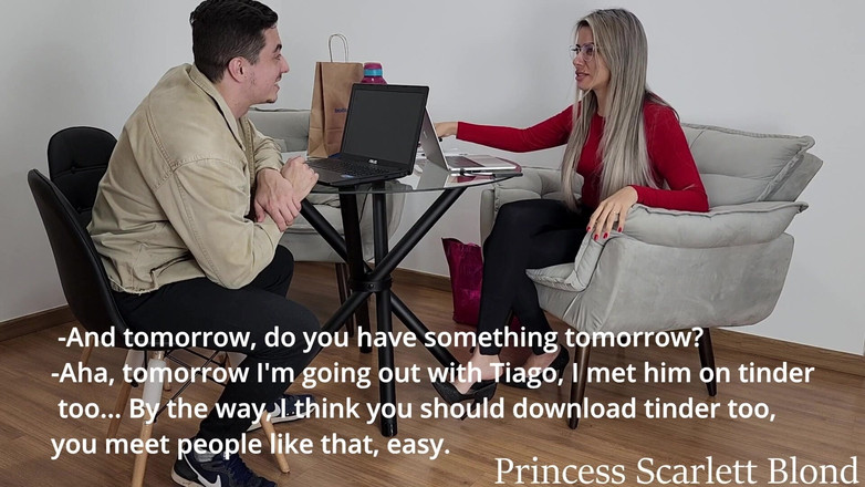 Queen Lytta ballbusting and cum lick: Princess scarlett blond - la sexy lavoratrice dell'ufficio domina e friendzone...