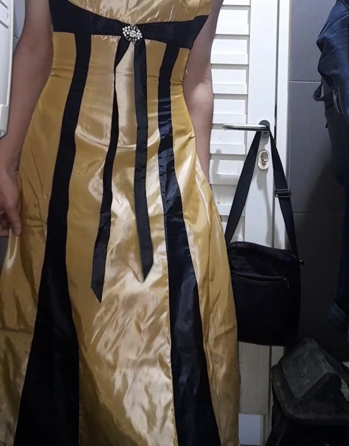 Naomisinka: Gold Satin Silk Longdress Evening Gown Masturbation