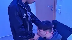 Scally Boy Uses His Gay Bitch's Mouth to Empty His Balls and Shot His Load All Over His Face