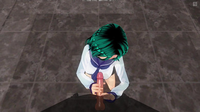 H3DC: 3D Hentai Girl with Blue Hair Jerks off a Guy...