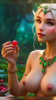 Duża piersi naga elf dziewczyna z żurawiną