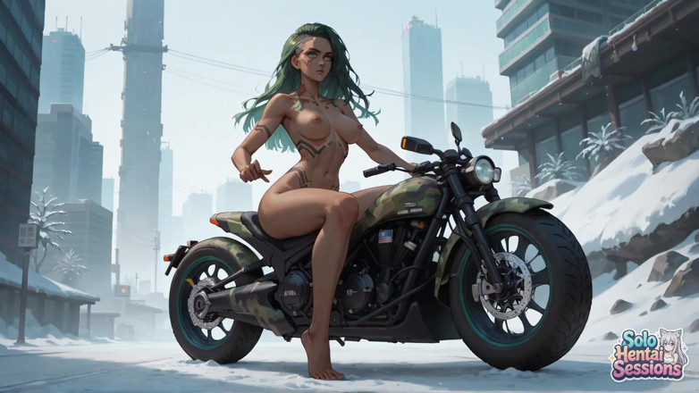Solo Hentai Sessions: Une bombasse cybernétique aux cheveux verts gorgée de café sur...