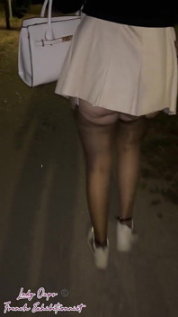 Remote Controlled Sex Toy in Under a Sexy Leather Miniskirt Submissive Collar and Pretty Stockings