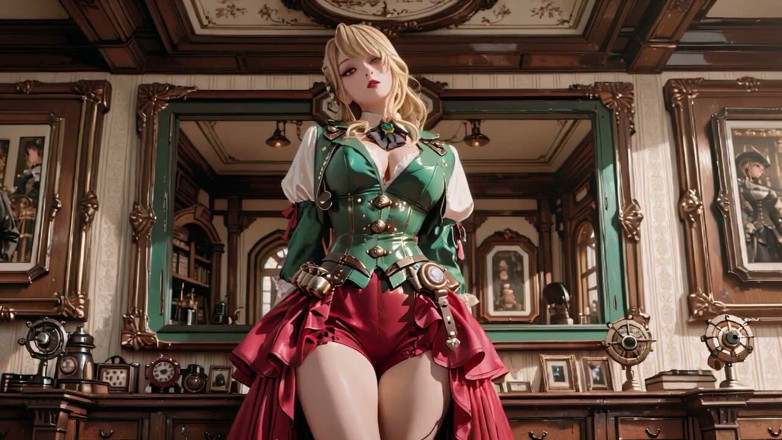 Seraphina Vale: Steampunk Technician's Private Morning! Blonde Curves Stretch Lazily Before Giant...