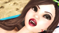 3dxpassion: Hot horny brunette has passionate sex on the beach