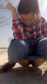 Shy Teen Pee on a Dirt Road