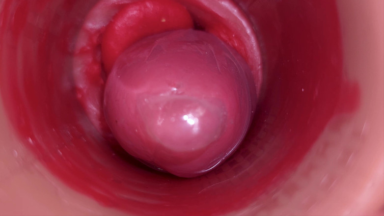 Creme sperm: Inuti en camgirl livmoderhals pov kamera i vagina med stor...