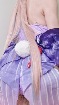 Tender Sangonomiya Kokomi with Bunny Ears and Latex Bodysuit Teases with Her Cute Ass in Fishnets