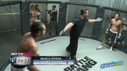 Fetish Gold: Muscular guy looses fight and have sex with chubby brunette...