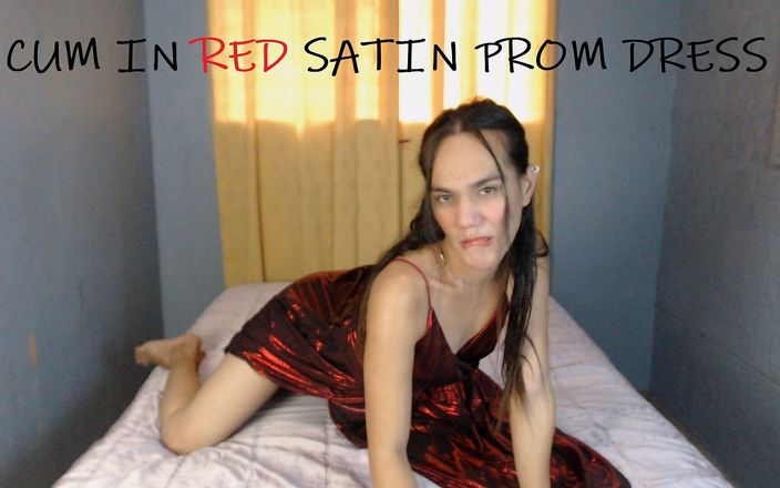 Yalla Alexa: Leche en vestido de noche de satén rojo y seda
