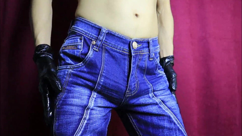 SEXY_GUYBEST: Sexy Guy in Jeans and Gloves Caresses His Big Hot...