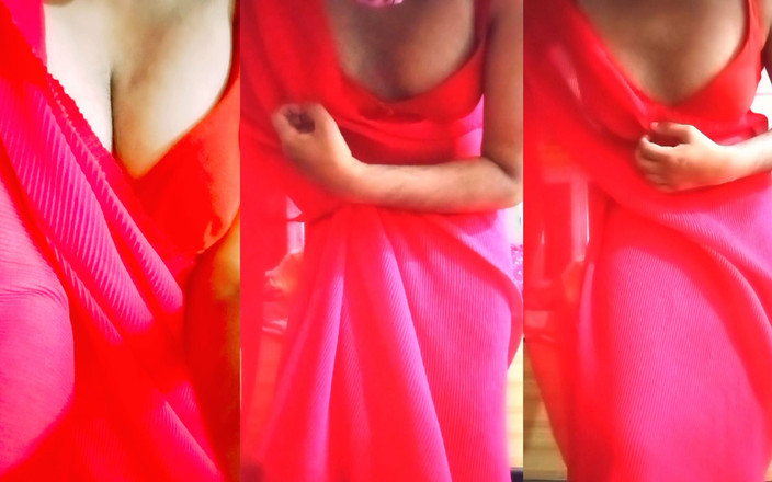 Gaurisissy: Indický gay crossdresser gaurisissy mačká její velká prsa v růžovém...