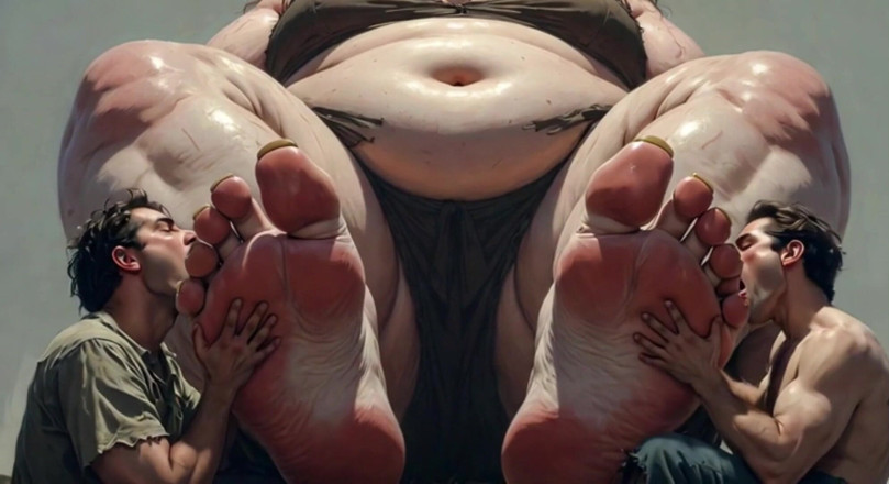 YOUR BEST FANTASY: SSBBW Mistress Foot Worship - Two Slaves Cleaning Her Massive Feet