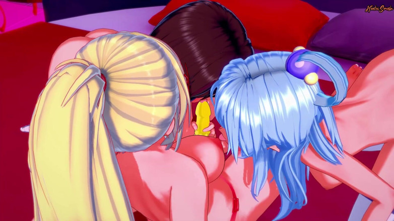 Hentai Smash: Aqua a Megumin jsou ošukané straponem Darkness v lesbické trojce....