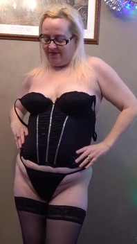 Sexy Black Basque Strip in Holdup Stockings