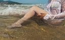 Shiny teens: 840 White Pantyhose Under Water on the Beach