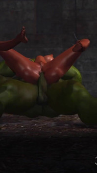 Jovem escrava anal é fodida por um grande monstro verde