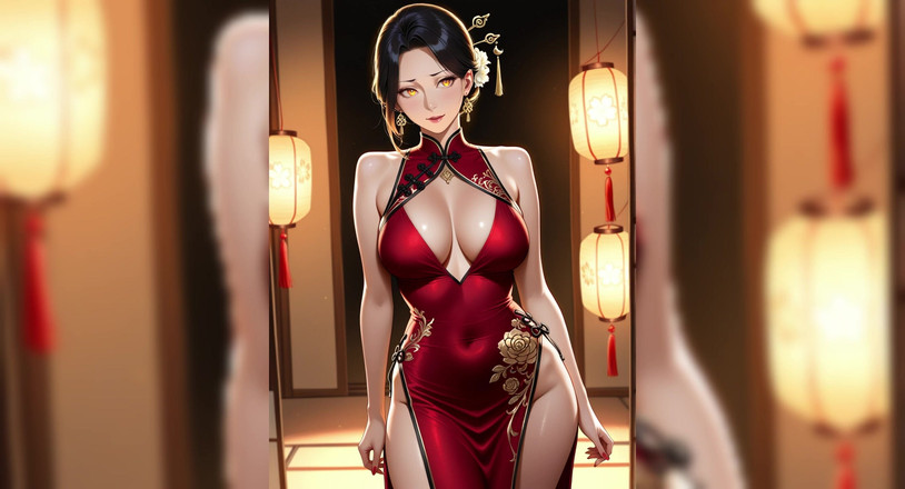 AI Porn: Waifu penggoda dengan gaun merah