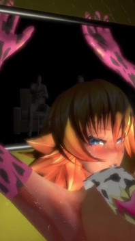 Anime Cow Milk Girl é fodida em pé em um show de gaiola de sexo