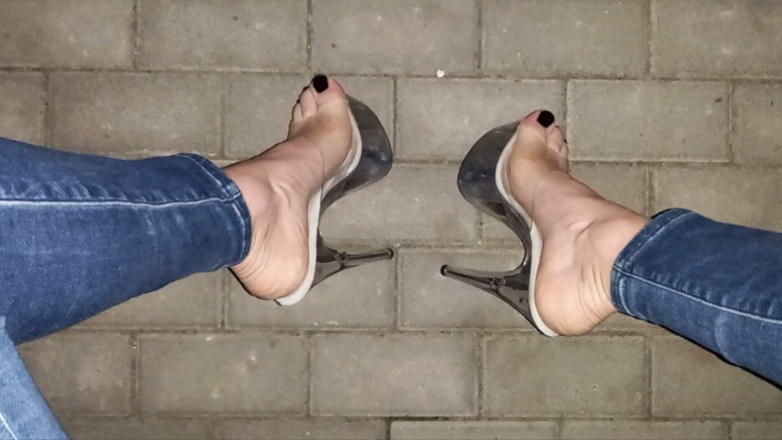 Heelex: Crossdresser Tempts with Her Sexy Feet in Stripper Shoes on...