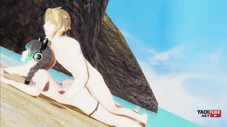 Yaoitube: In femboy Yaoi Shin wird der Catboy in einem Beach.mp4...