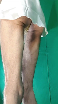 Yellow Plaid Thong and Satin White Nightgown