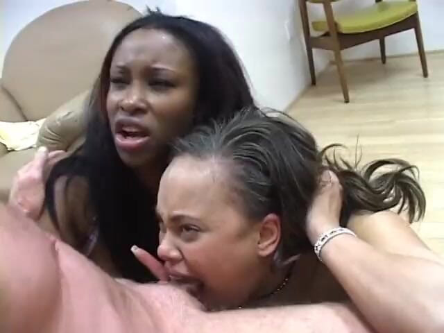 Wild Suckers: Ebony teens suck a white man's dick and balls and...