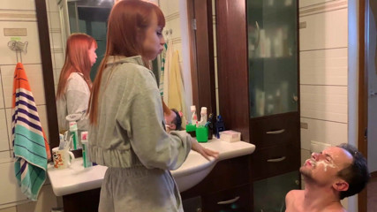 Petite Princesses Femdom: Redhead girl brushes her teeth and spits in slave's mouth -...