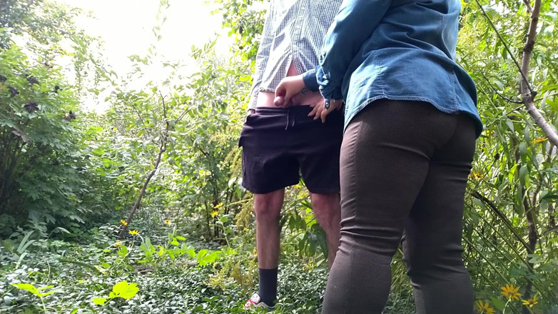 OurFetishLife: Curvy milf holds cock while he pees