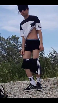 Cute Twink Jon Arteen Wears Black Adidas Outfit, Shows His Underwear, Walks Freeballing, Jerking off Throught His Short Shorts