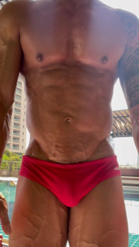 Hot Asian Muscle Hunk, Joey Rhyder Oiled up at the Pool