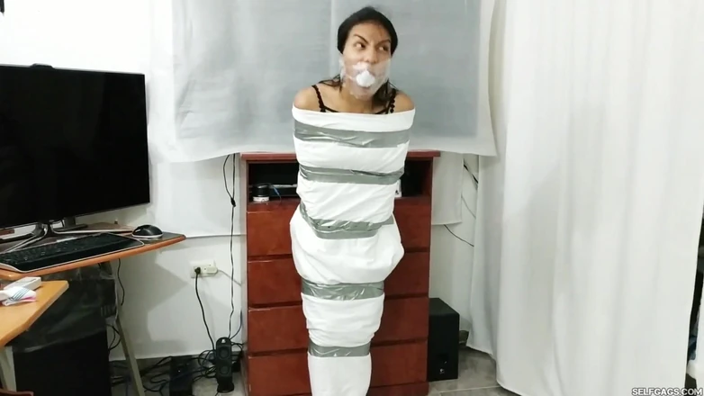 Selfgags Latina Bondage: Mummified Panty Head Prepared for Bondage Journey