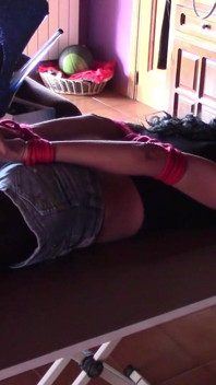 17 minutes of hogtied extreme blowjob and deepthroat on high heels and pantyhose