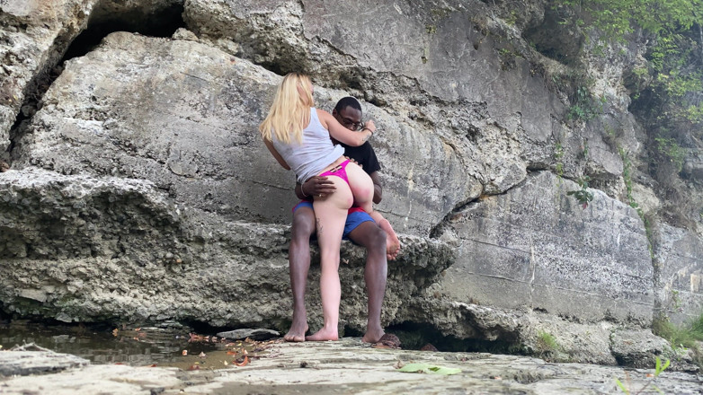 TheRealBigDaddyKJ: Bigdaddykj: Tiny White Slut Bounces on BBC Outside | Full