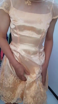Cute crossdresser masturbating and cum wearing party dress